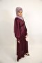 Classy Satin Maxi Dress with Button Array - Mulberry Red - 2