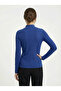 Women's Cobalt Half Turtleneck Corded Fabric Blouse Jf25 - 3