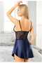 Women's Lace Detailed Navy Blue Satin Nightgown - 2