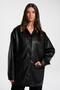 Black Contrast Collar Detail Leather Midi Jacket - 2