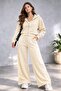 Women's Hooded Zippered Set Hooded Zippered Palazzo Sweatpants Brioche Knit Set - 2
