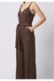 Women's Spaghetti Strap V-Neck Belted Wide Leg Jumpsuit with Chest Decolletage Detail - 2