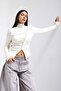 قميص نسائي أبيض w5 بقصة غير متماثلة تفاصيل بسحاب تصميم خاص بقصة قصيرة توب - 5