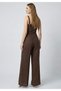 Women's Spaghetti Strap V-Neck Belted Wide Leg Jumpsuit with Chest Decolletage Detail - 6