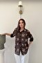 Brown Floral Embroidered Chiffon Shirt - 3