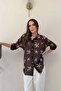 Brown Floral Embroidered Chiffon Shirt