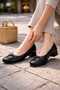 Gora Women's Large Size Patent Leather Comfortable Shoes C0005-Black
