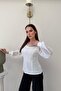 White Pearl Stone Detailed Sleeves Chiffon Blouse - 4