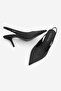 Women's Stiletto Pointed Toe Open Back Strap Short Classic Heeled Shoes Dorve Black Satin - 8