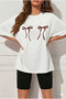 Women's Bowknot Printed Oversized T-Shirt Leggings Set Loose Combination Boyfriend Style