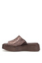 D26Yt-1770 Women's Genuine Leather Flat Slipper Brown - 3