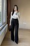 Cotton Linen Fabric Palazzo Pants - Belt Comfortable Cut with Elastic Pleated Detail - 5