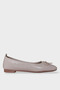 Bow Detail Wrinkled Leather Women's Ballet Flats Beige