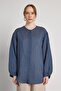 Oversized Balon Kol Navy Blue Women's Collarless Shirt 31037 - 8