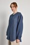 Oversized Balon Kol Navy Blue Women's Collarless Shirt 31037 - 2