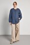 Oversized Balon Kol Navy Blue Women's Collarless Shirt 31037 - 5