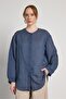 Oversized Balon Kol Navy Blue Women's Collarless Shirt 31037