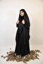 Anaqah - Elegant prayer set in khimar style with ribbed sleeves and loose skirt - Black - 2