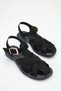 Women's Black Suede Buckle Detail Flat Sole Sandals