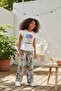 Girl's Summer Set Cotton Pieces Bottom and Top Floral Pattern Pants - 4