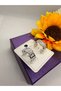 Zircon Stone Sira Baguette Stone Ring Steel Earrings - 3