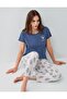 Women's Short Sleeve Pajama Set 50% Cotton 50% Modal – Patterned Pajama Bottoms with Pockets, Full Length
