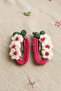 Set of 2 Hand Knitted Strawberry Daisy Figured Snap Buckles - White Daisy Strawberry Knitted Buckle - 3