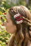 Set of 2 Hand Knitted Strawberry Daisy Figured Snap Buckles - White Daisy Strawberry Knitted Buckle - 6