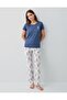 Women's Short Sleeve Pajama Set 50% Cotton 50% Modal – Patterned Pajama Bottoms with Pockets, Full Length - 2