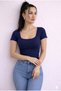 Women's 3-Pack Set U-Neck Short-Sleeve Corded Fabric Square-Neck Cotton Blouse-Body T-Shirt - 4