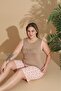 Women's Milan Fabric Large Size Curve Printed Patterned Shorts Pajama Set - 6