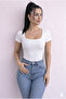 Women's 3-Pack Set U-Neck Short-Sleeve Corded Fabric Square-Neck Cotton Blouse-Body T-Shirt - 4