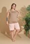 Women's Milan Fabric Large Size Curve Printed Patterned Shorts Pajama Set - 7