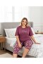 Women's Curve Plus Size Milan Fabric Capri Short Sleeve Pajama Set - 3