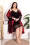 Black Floral Print Strap Plus Size Nightgown Set, Mother's Nightgown