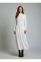Women's Four Seasons Long Sleeve Viscose Midi Length Half Turtleneck Dress White