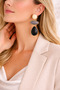 Gold Framed Three Stone Black Drop Earrings Cream and Gray Natural Stone Look Stylish Dangle Earrings - 6