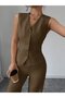 Women's Strappy Button-Front Blouse and Pants Linen Two-Piece Set - 2