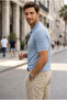 Men's Knitwear Fabric Collar Buttonless Open Collar Corded Fabric Short Sleeve Regular Fit T-Shirt T-Shi - 3
