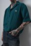 Men's R Embroidered Short Sleeve Muslin Oversized Shirt Emerald - 4