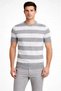 Men's Gray T-Shirt Striped Knitwear Woven Crew Neck T-Shirt