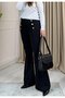 Women's Large Size Gold Button Detail High Waist Shaping / Sculpting Flared K Crepe E Stretchy Trousers - 8