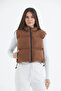Women's Tan Cropped Puffer Vest - 3
