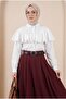 Thick Belt Layer Tivil Skirt with Pleated Side Zippers - Burgundy - 5