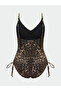 Brown Removable Padded Women's Swimsuit, Pack of Leopard Printed - 2