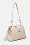 Women's Cream Clip-On Multi-Compartment Soft Leather Hand, Shoulder and Crossbody Bag