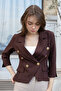 Women's Double-Breasted Pocket Flap Sleeves Slit Lightweight Stretch Fabric Fabric Short Jacket-Brown - 5