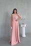 Powder One-Shoulder Stone Embellished Evening Dress