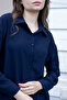 Women's Collared Drop-Shoulder Long Sleeve Non-Lycra Fabric Shirt-Navy Blue - 3
