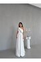 White One-Shoulder Stone Embellished Evening Dress - 2